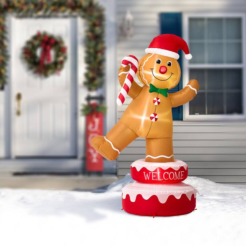 Glitzhome 6 FT Lighted Inflatable Rotating Snowman or Gingerbread Man Decor