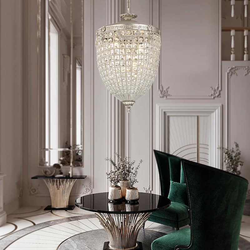 Antiqued 4-Light Glam Chandelier with Crystal Beaded for Living Room