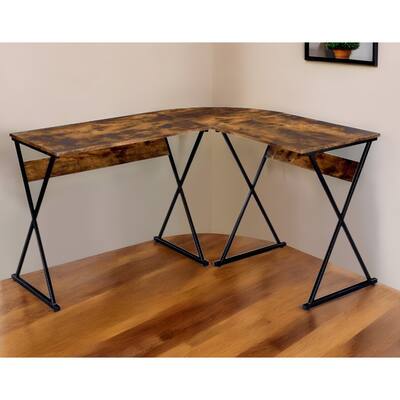 50" Brown and Black L Shape Writing Desk