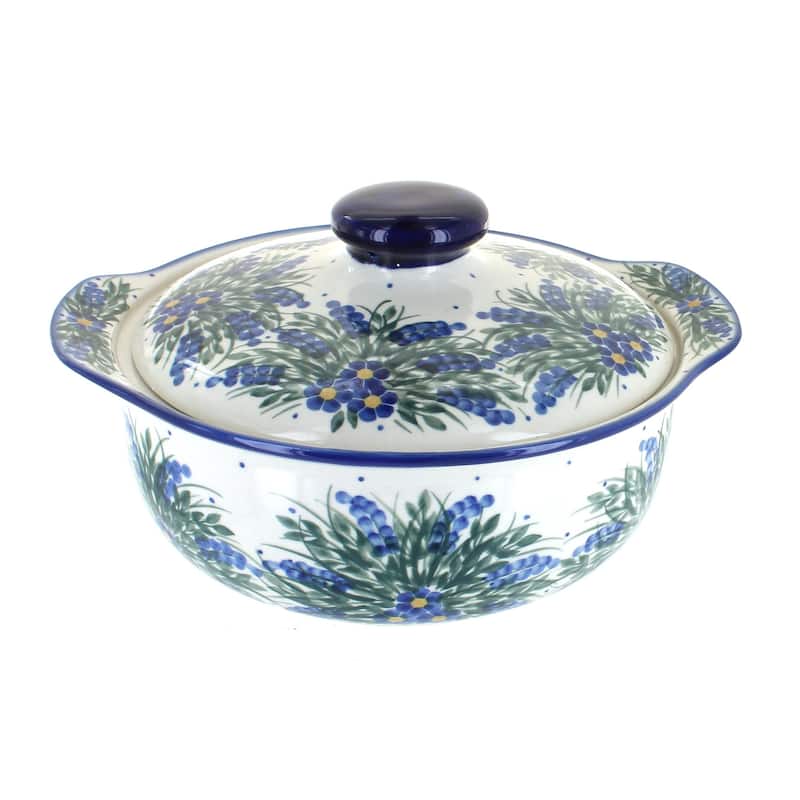 Blue Rose Polish Pottery 41C WR Unikat Round Covered Baker - Hyacinth