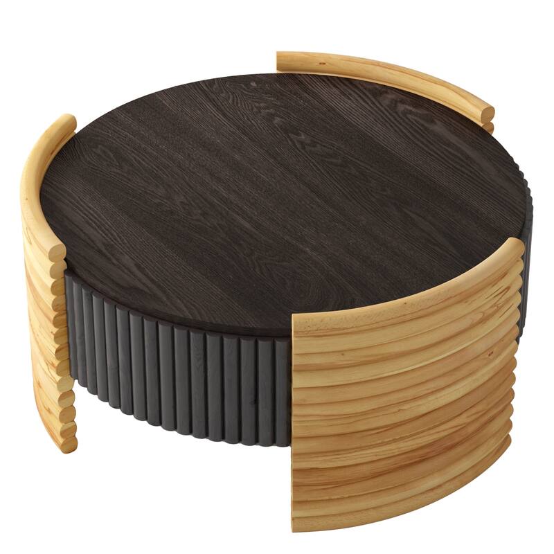 GDFStudio Kael Two-Tone Flip Top Coffee Table with Fluted Texture