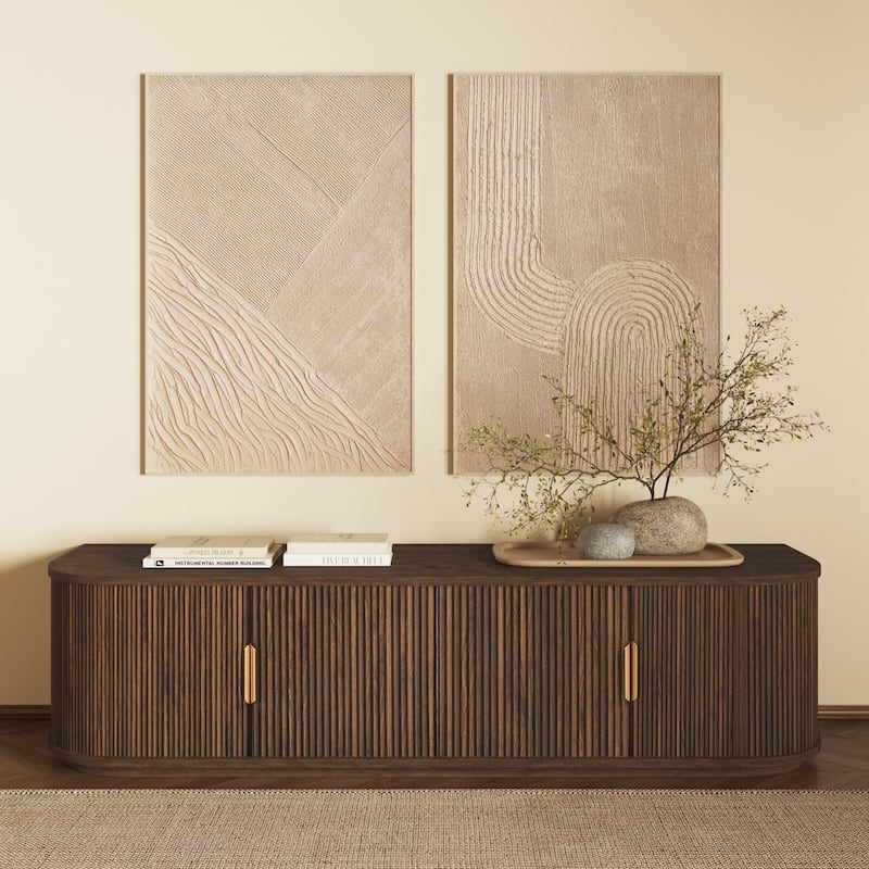 Edgemod 70" Ribbed Walnut Media Console With Brass Handles - Walnut