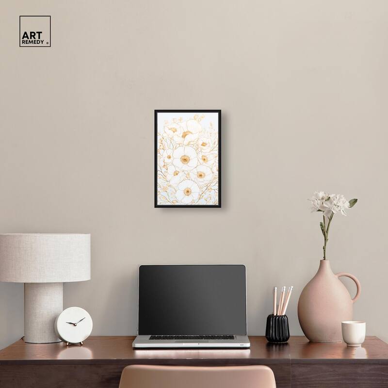 White and Gold Poppies II Canvas by Art Remedy