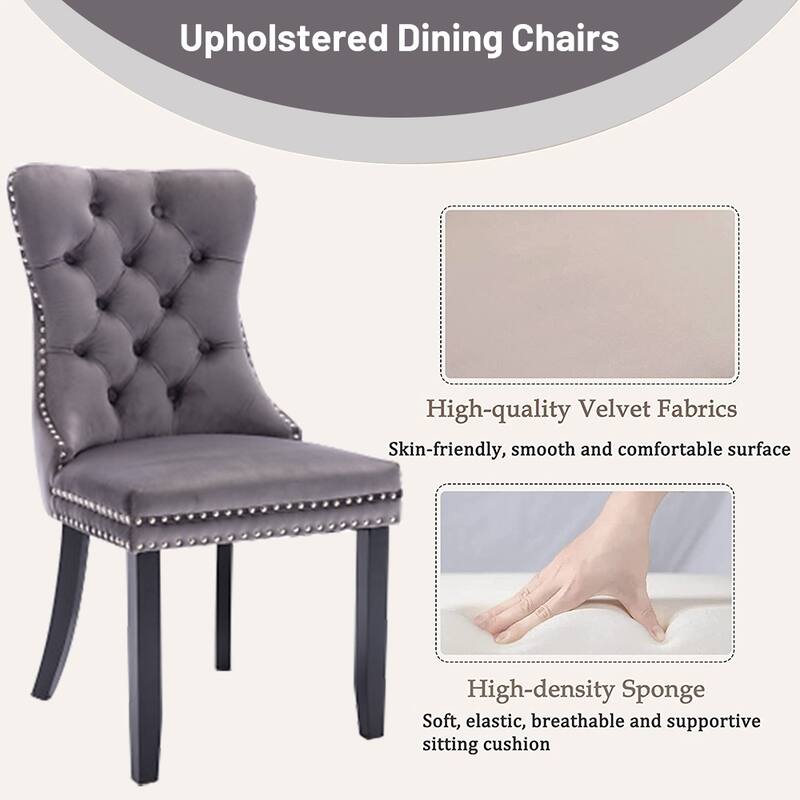 Set of 2 Velvet Dining Chairs,Tufted Solid Wood Armless Chairs Accent Chair with Nailhead Trim and Back Ring Pull - N/A