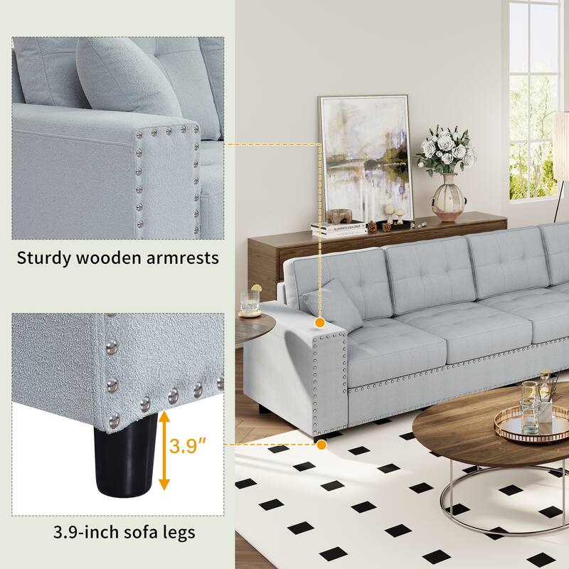109.2" L-Shaped 5-Seater Modular Sectional Sofa with Removable Back Cushions, 2 Pillows, in High-Quality Linen
