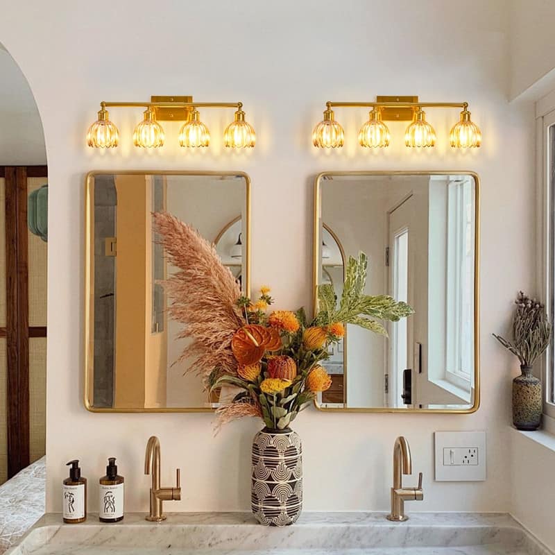 Modern Vintage Bathroom Vanity Light - Patterned Glass Shade E26 Bulb Base