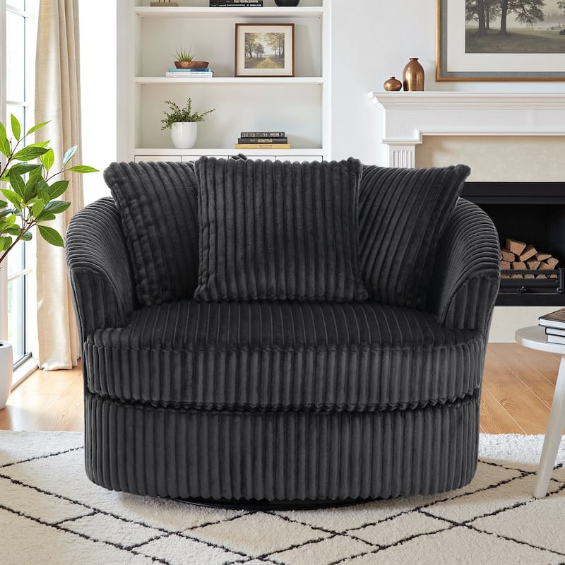 UIXE Oversize 43" Plush Corduroy Swivel Barrel Chair Comfy Accent Chair For Living Room - Dark Grey