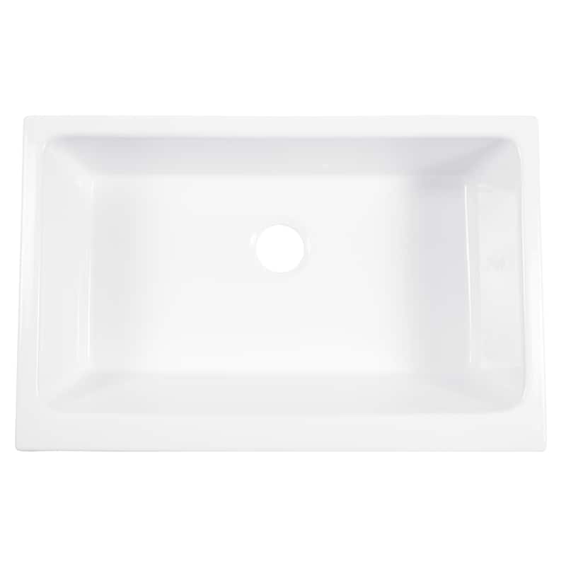 Grace Crisp White Fireclay 34″ Quick-Fit Farmhouse Apron Front Undermount Single Bowl Kitchen Sink with Maren Faucet Kit