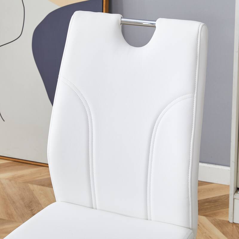 7-Piece Kitchen Table Set with Tempered Glass Rock Top, Dining Table Set with 6 Upholstered Chairs for Dining Room