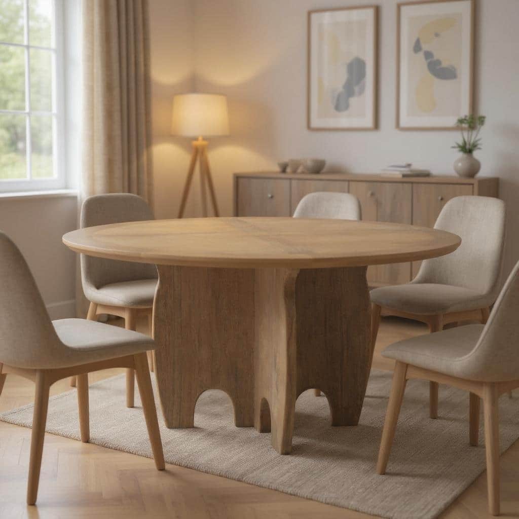 HomeRoots 59" Brown Solid Wood Pedestal Base Round Top Dining Table - 59.00 in. x 30.00 in. x 59.00 in.