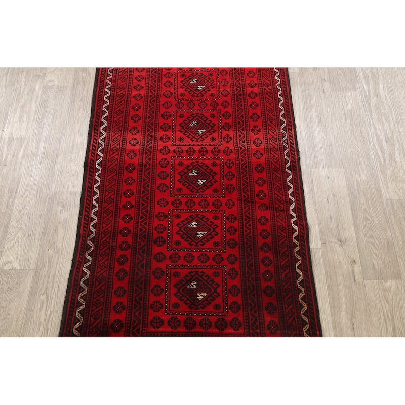 Geometric Traditional Balouch Persian Area Rug Handmade Wool Carpet - 3'2" x 6'4"
