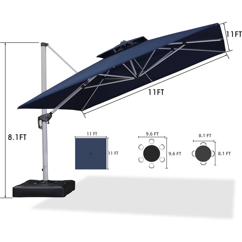 PURPLE LEAF 11ft Square Patio Cantilever Umbrella with Base Included