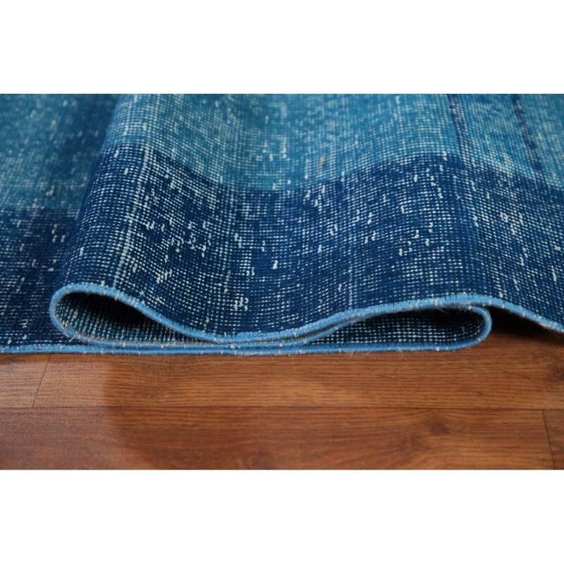 Over-Dyed Blue Anatolian Distressed Vintage Rug Handmade Wool Carpet - 7'10" x 14'0"