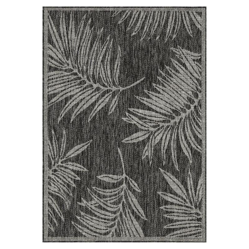 Indoor/Outdoor Area Rug/ Runner/ Doormat -Machine Washable, Weather and UV Resistant-Waterproof-Liana - 5'x8' - Black&Gray