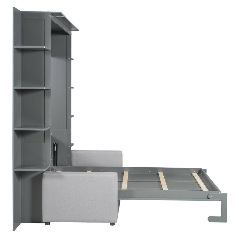 Queen Murphy Wall Bed with Built-In Sofa, Fold-Away Design, and Storage Cabinet for Space-Saving Living Spaces