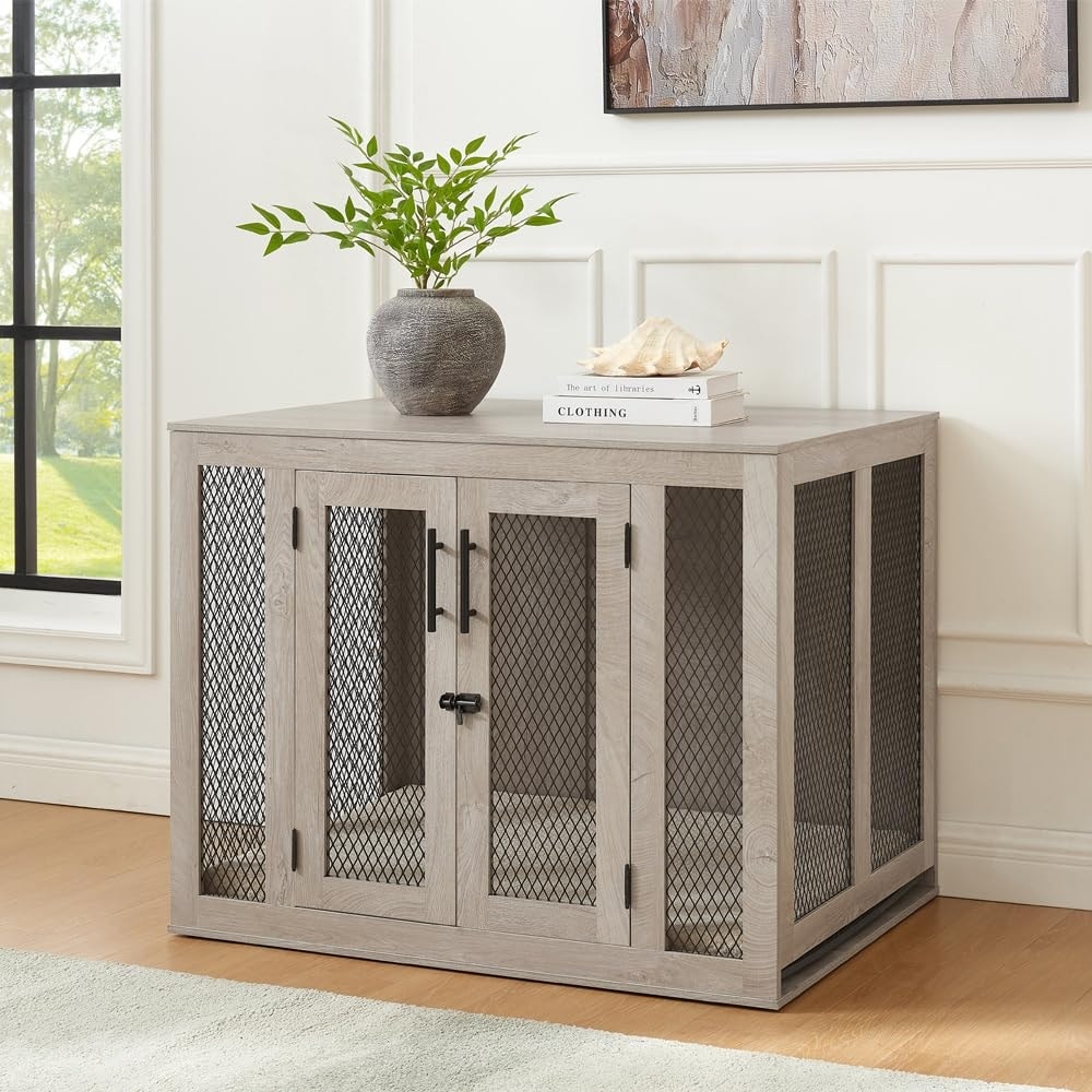 Unipaws Dog Crate with Cushion and Tray, Medium and Large Crate