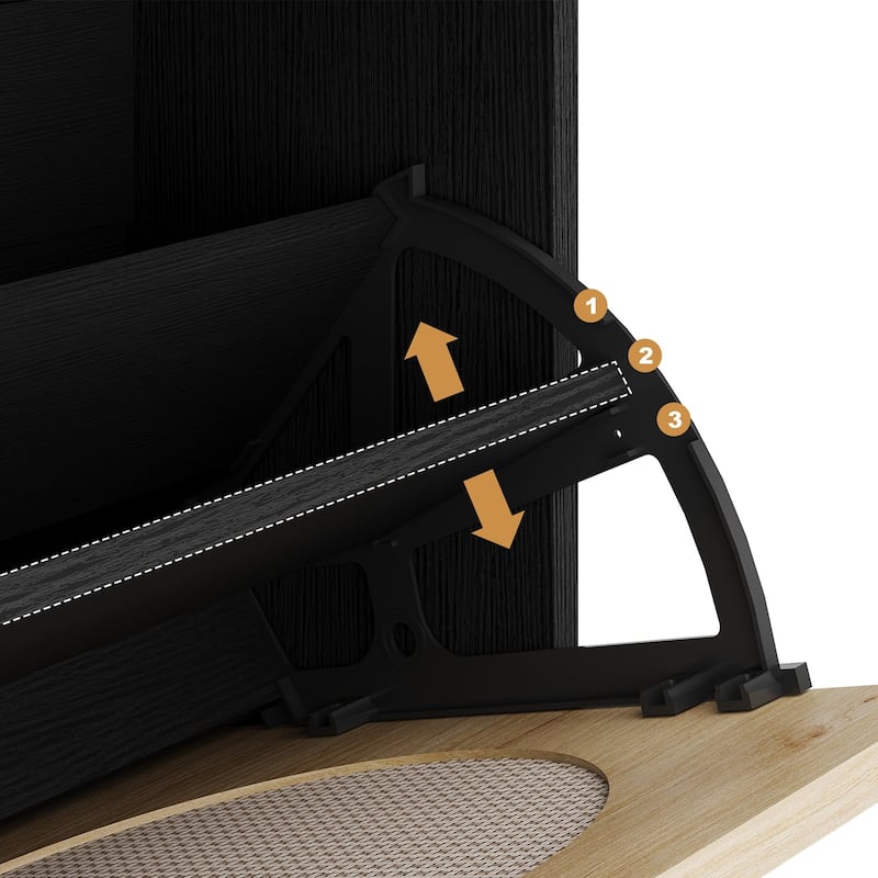 Shoe Cabinet, Rattan Shoe Storage With 2 Flip Drawer and 1 Pull-Out Drawer, Heavy Duty Metal Leg