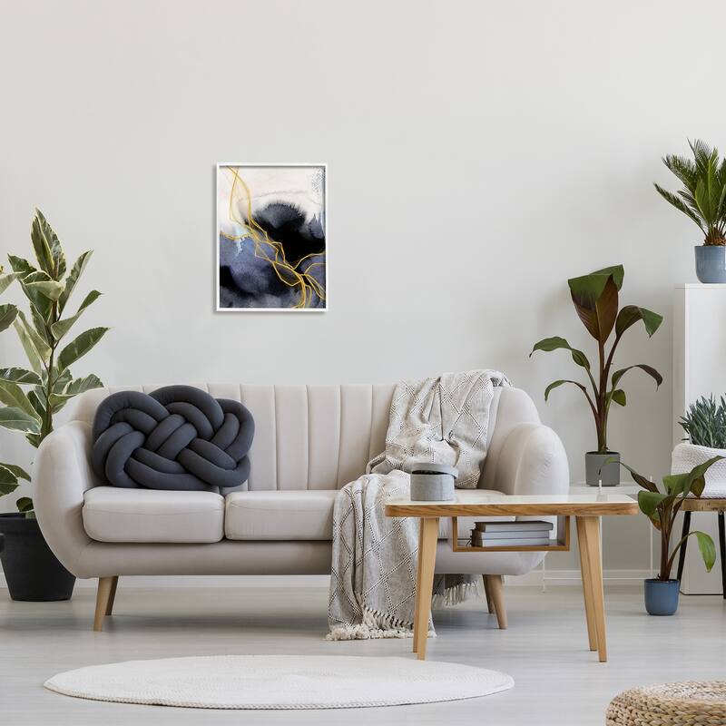 Stupell Modern Coastal Abstract Organic Lines Blue Gold Framed Giclee Texturized Art by Irena Orlov