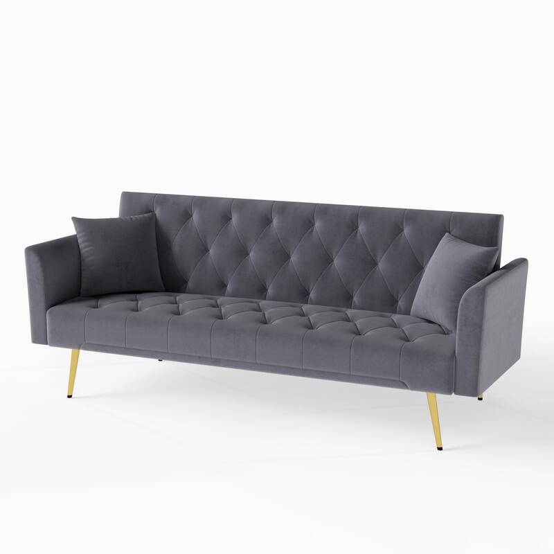 72" Modern Convertible Velvet Tufted Sofa with 2 Pillows