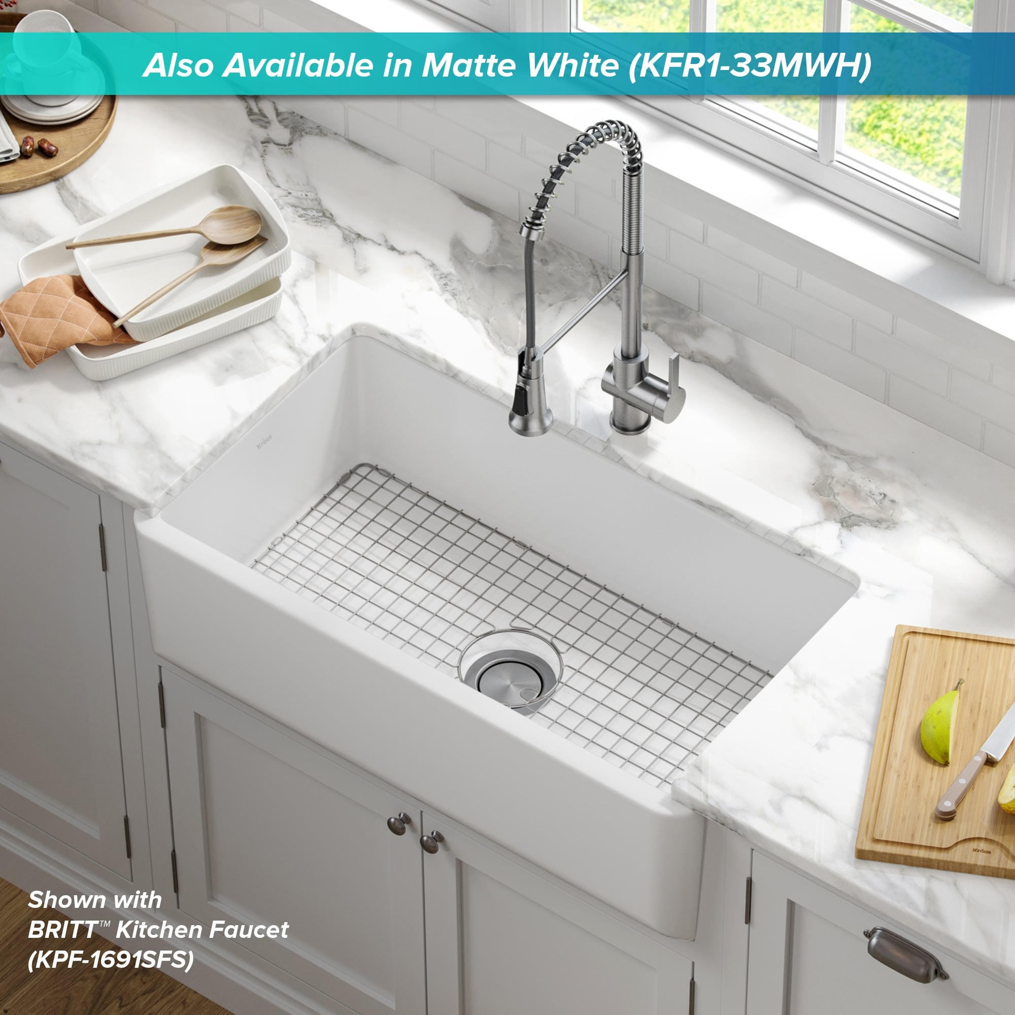 KRAUS Turino 33-in Farmhouse Apron Front Fireclay 1-Bowl ...