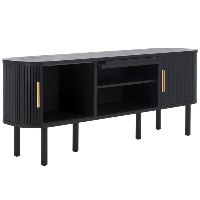 SAFAVIEH Home Tealla 2 Tambour & 1 Glass Lift Door Media Stand. - 59Wx15Dx24H
