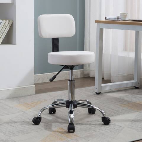 Mara Adjustable Drafting Stool with Wheels and Backrest, Space-Saving Rolling Stool with Backrest, Faux Leather Drafting Stool