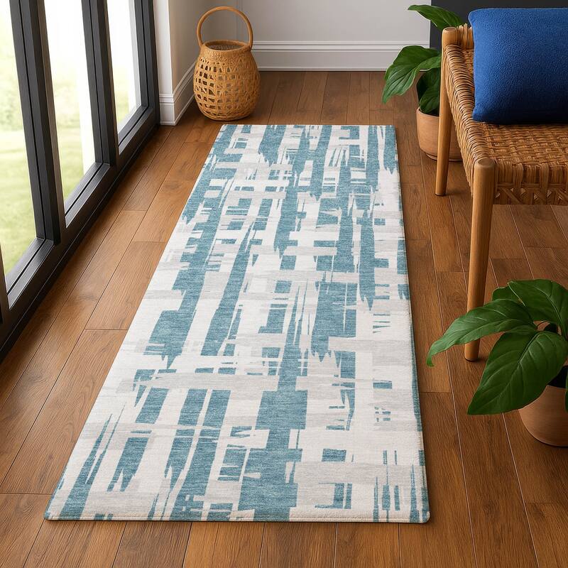 Premium Washable Super Soft Contemporary Plaid Mayfield Rug - Teal - 2'3" x 7'6"