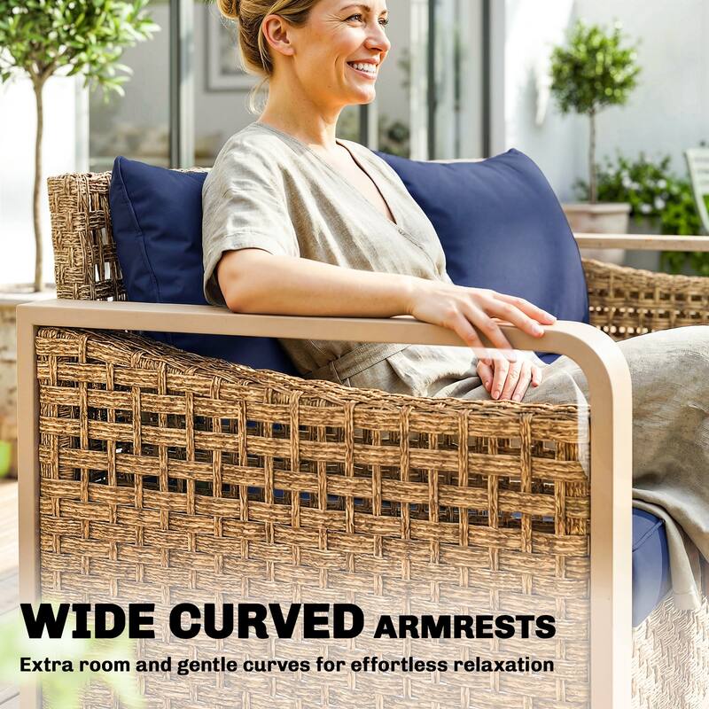 Outsunny Outdoor Patio Couch with Wide and Deep Seat, 3 Seater Wicker Outdoor Sofa with Wide Metal Armrests