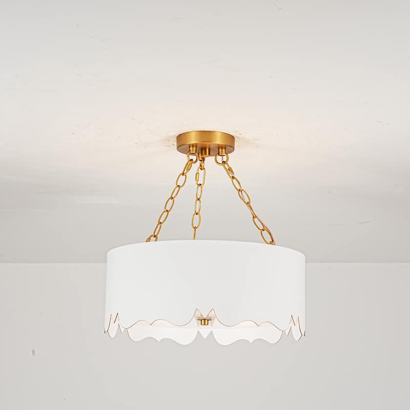 3-Light Mid-Century Modern Cylinder Pendant Light with Matte White Finish and Brushed Gold - 15.7 in. W x 6.3 in. H x 15.7 in. D