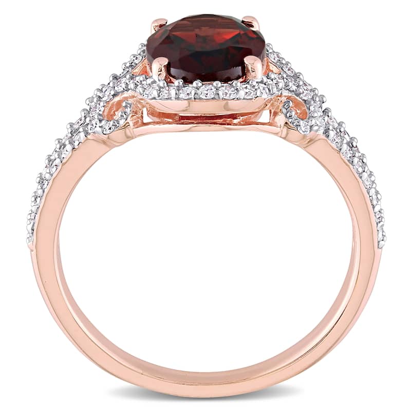 Miadora 10k Rose Gold Garnet & 1/3ct TDW Diamond Halo Split Shank Engagement Ring