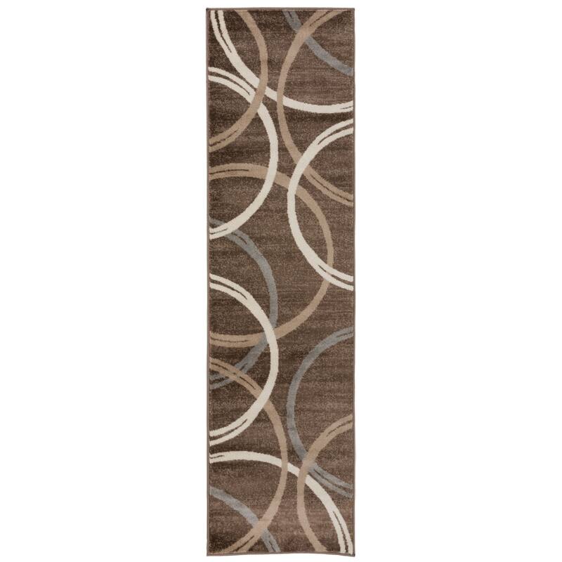 World Rug Gallery Contemporary Abstract Circles Design Area Rug - 2' x 10' Runner - Brown