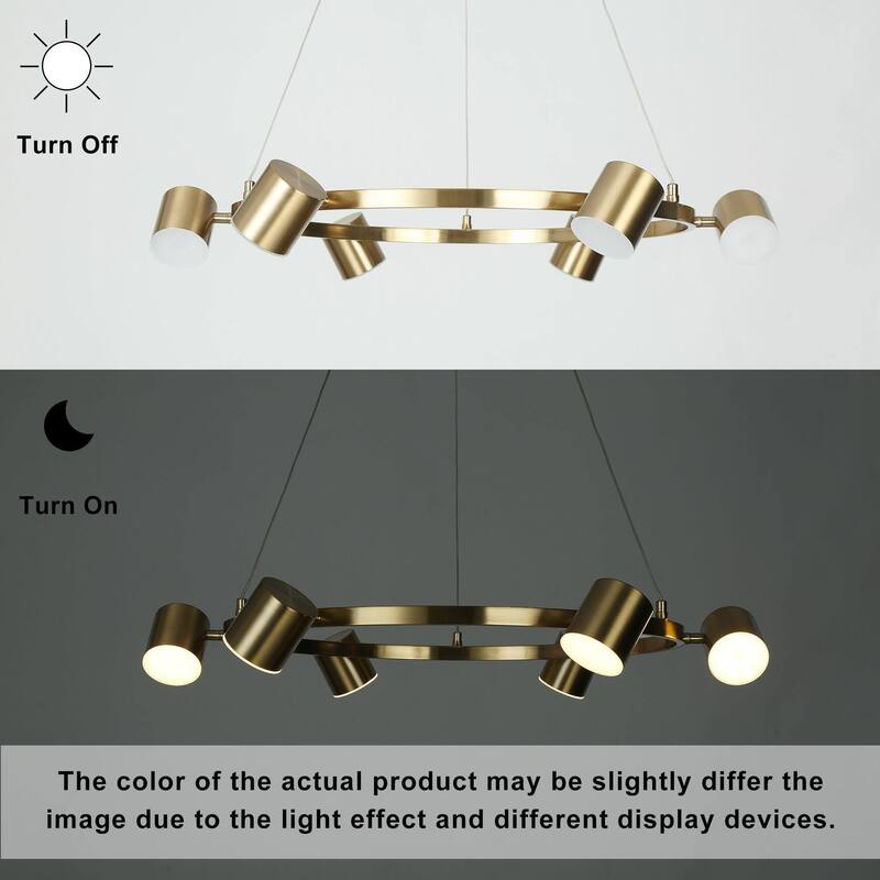 Mid-Century Modern 6-Light Gold LED Wagon Wheel Chandelier Metal Pendant Lights for Dining Room