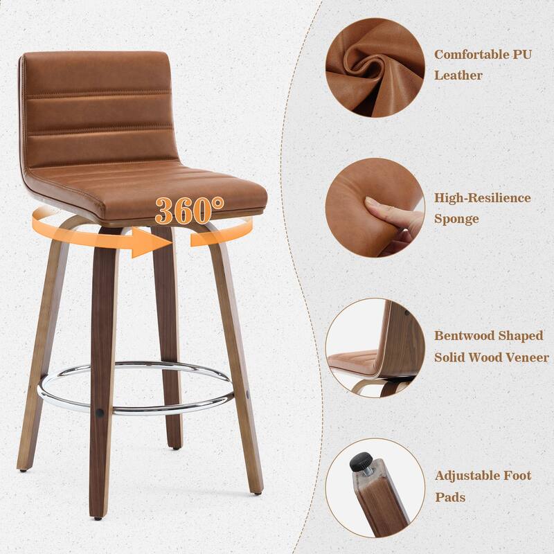 Modern Leather Upholstered Swivel Counter/Bar Stools, Set of 2