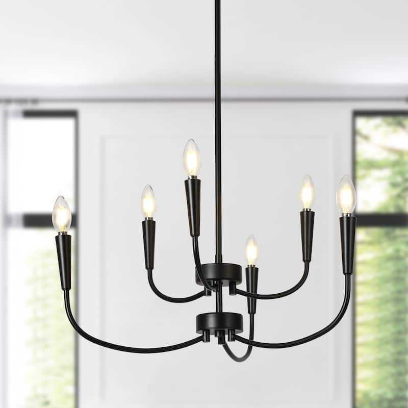 Modern Farmhouse 6-Light Black Chandelier for Dining Room Bedroom