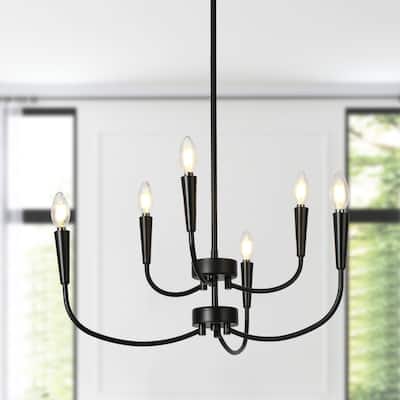 Modern Farmhouse 6-Light Black Chandelier for Dining Room Bedroom