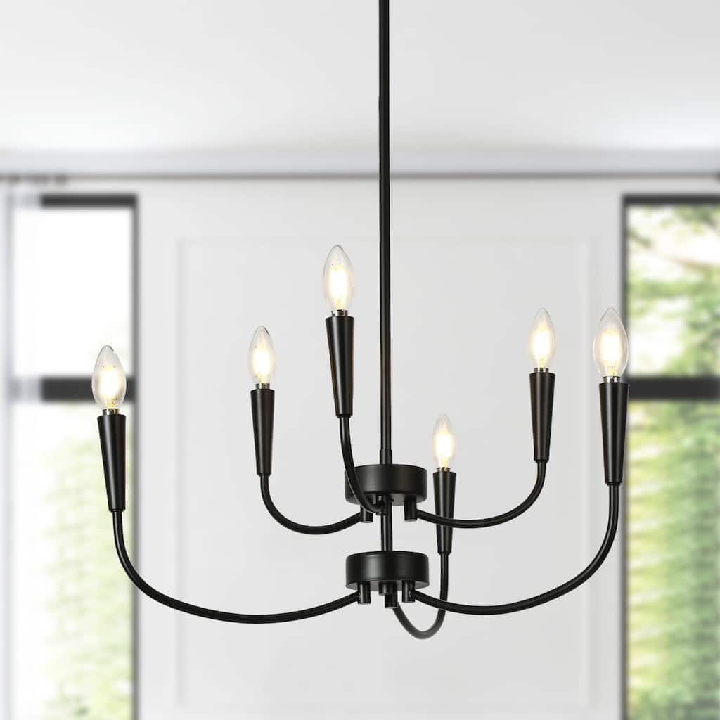 Modern Farmhouse 6-Light Black Chandelier for Dining Room Bedroom