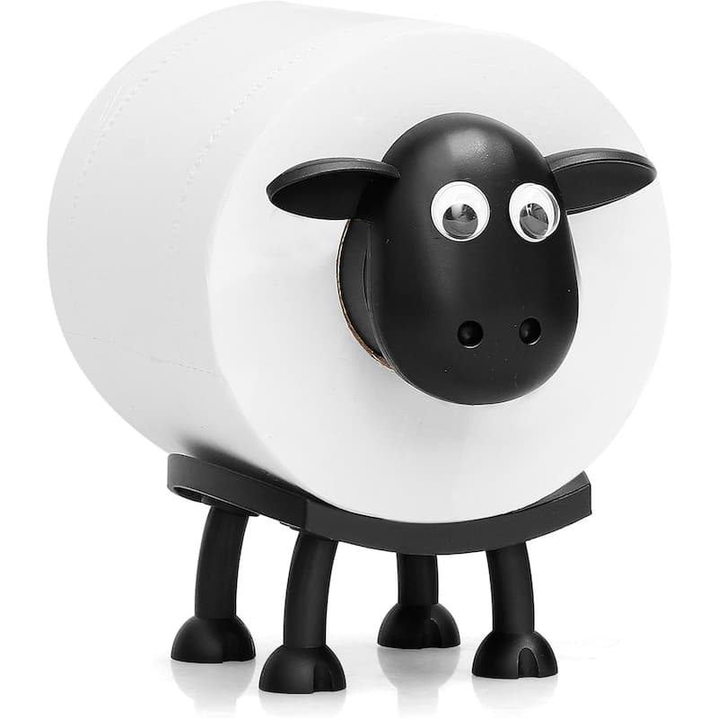 Sheep Toilet Paper Holder - Fun Toilet Paper Holder Freestanding Bathroom Set, Cute Bathroom Decor - Black