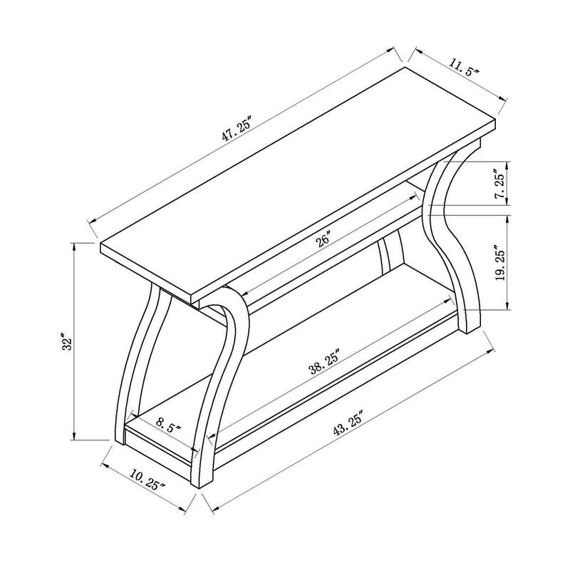 Entryway sofa hall console curvy leg design two shelves thick top panel