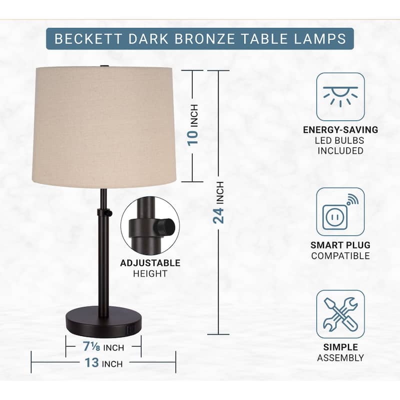 Kenroy Home Beckett Lamp with USB ports - Dark Bronze - Set of 2