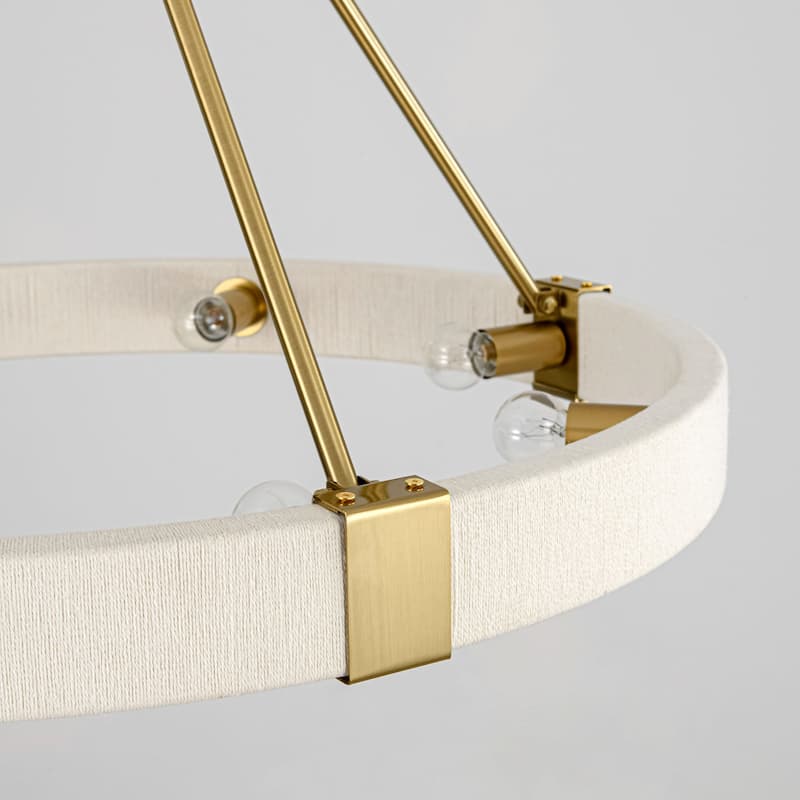 8-Light 27" W Modern Boho Beige Round Wagon-wheel Hand-Woven Cotton Chandelier - 27.6 in. W x 21.3 in. H x 27.6 in. D