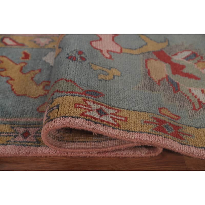 Pink Oushak Area Rug Handmade Transitional Floral Wool Carpet - 9'0"x 12'0"