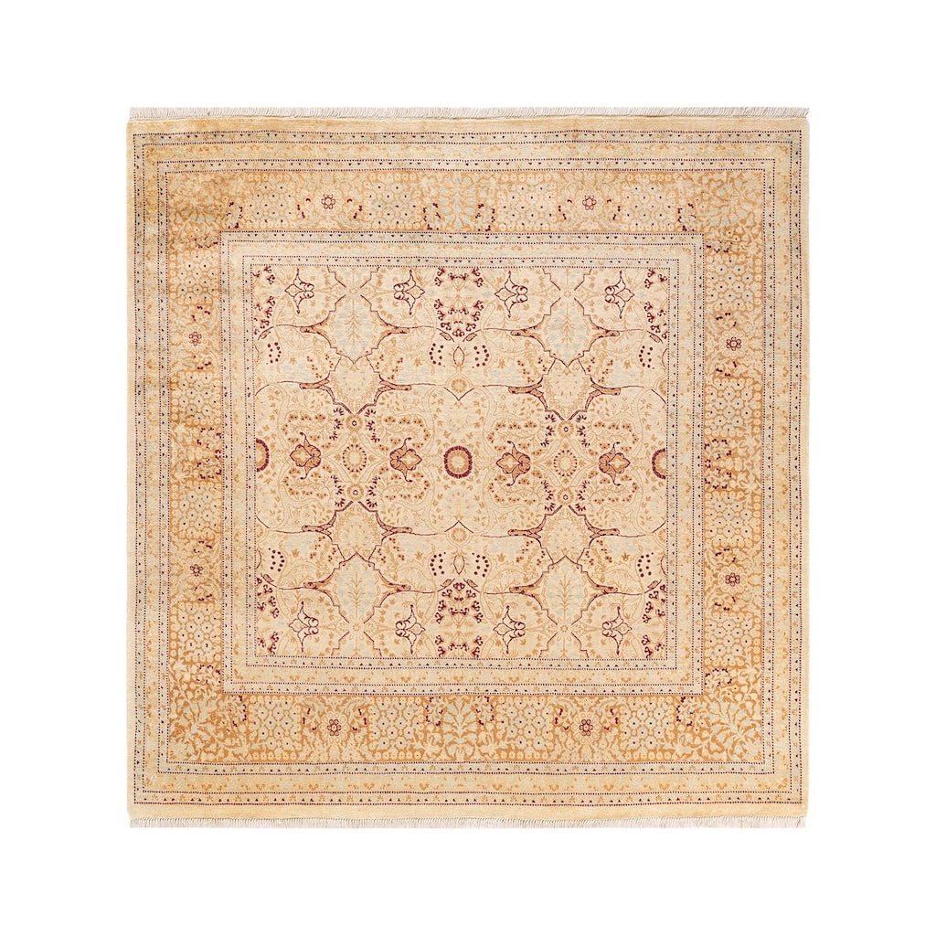 Overton Handknotted Wool Traditional Oriental Ivory Square Area Rug - 6' x 9'