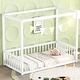 preview thumbnail 2 of 8, Twin Size Canopy Frame Floor Bed with Guardrails , Elegant Wooden Design, Secure Guardrails Ensure Safety