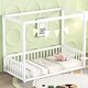preview thumbnail 19 of 25, Twin Size Mattresses Canopy Bed Frame with Fence, Guardrails, Playroom Floor Bed Kids Four Corner Beds for Children's Room White - Twin