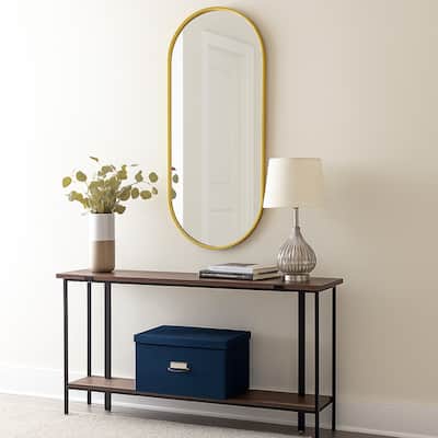 Fenny Wall Mounted Mirror Decor, Oval Shape, 16 x 40, Gold Metal