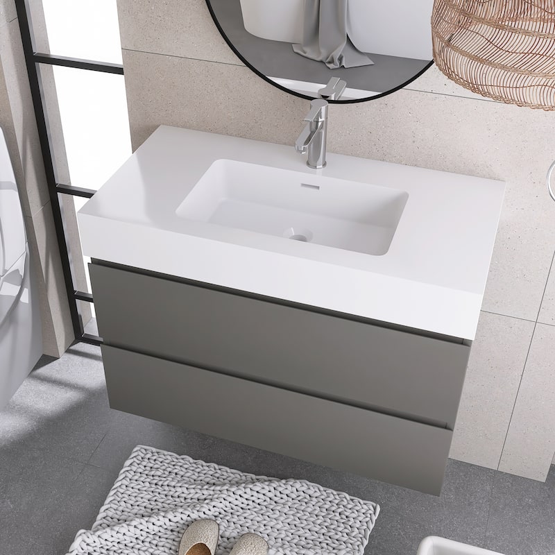Floating Bathroom Vanity with Solid Surface Top