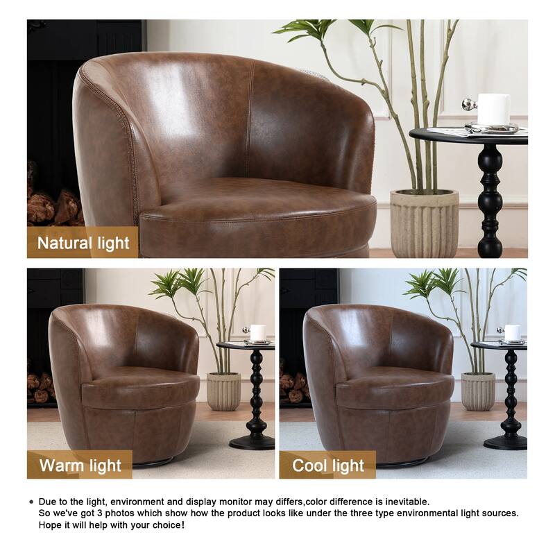 Faux Leather Swivel Barrel Accent Chair for Living Room