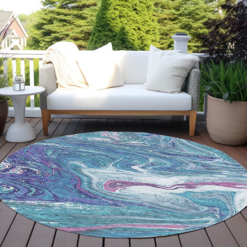 Machine Washable Indoor/ Outdoor Abstract Brushstroke Chantille Rug