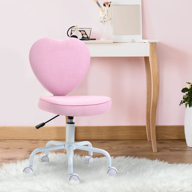 Armless Home Office Chair, Fabric Vanity Chair with Swivel Wheels, Upholstered Desk Chair with Adjustable Height