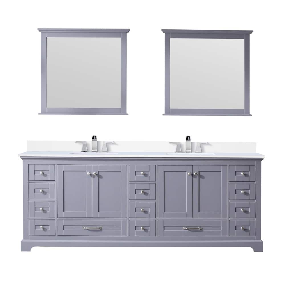 Dukes 84 in. W x 22 in. D White Double Bath Vanity, Cultured Marble Top, Faucet Set, and 34 in. Mirrors